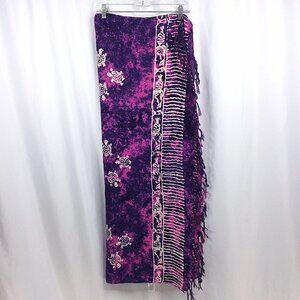 Bali Purple Pink Turtle Batik Fringed Pareo Sarong Wrap Skirt Beach Coverup